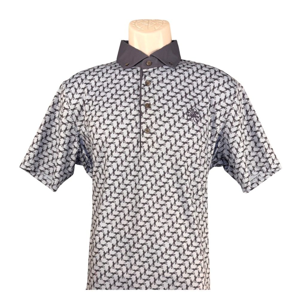 Greyson Clothiers Mens Wolf Print Golf Polo Shirt Blue Navy Size Medium M